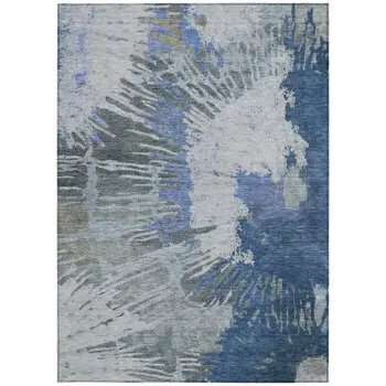 5' X 8' Denim Blue And Navy Blue Abstract Washable Indoor Outdoor Area Rug