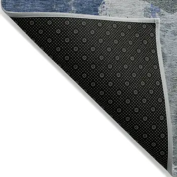9' X 12' Denim Blue And Navy Blue Abstract Washable Indoor Outdoor Area Rug