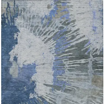 10' X 14' Denim Blue And Navy Blue Abstract Washable Indoor Outdoor Area Rug