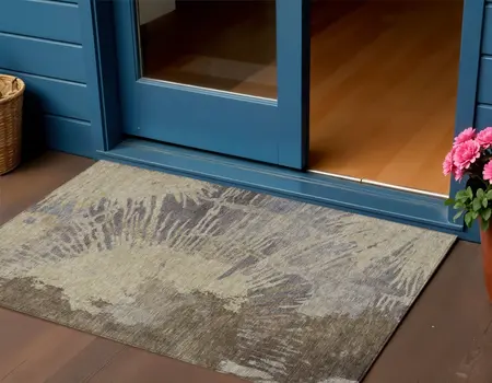 3' X 5' Brown Tan And Beige Abstract Washable Indoor Outdoor Area Rug