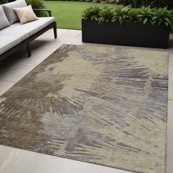 5' X 8' Brown Tan And Beige Abstract Washable Indoor Outdoor Area Rug