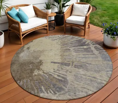 8' Brown Tan And Beige Round Abstract Washable Indoor Outdoor Area Rug