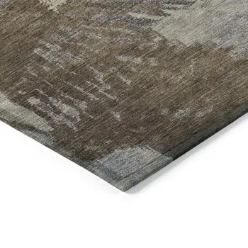 9' X 12' Brown Tan And Beige Abstract Washable Indoor Outdoor Area Rug