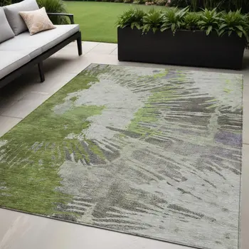 5' X 8' Olive Green Artichoke Green And Fern Green Abstract Washable Indoor Outdoor Area Rug