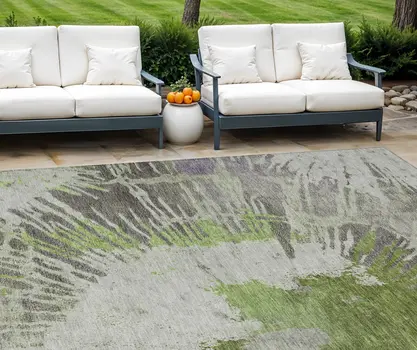 8' X 10' Olive Green Artichoke Green And Fern Green Abstract Washable Indoor Outdoor Area Rug