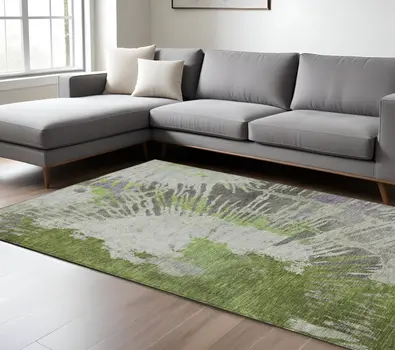 10' X 14' Olive Green Artichoke Green And Fern Green Abstract Washable Indoor Outdoor Area Rug