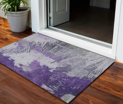3' X 5' Purple Lilac And Eggplant Abstract Washable Indoor Outdoor Area Rug