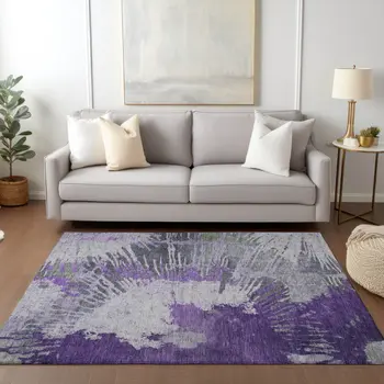 3' X 5' Purple Lilac And Eggplant Abstract Washable Indoor Outdoor Area Rug