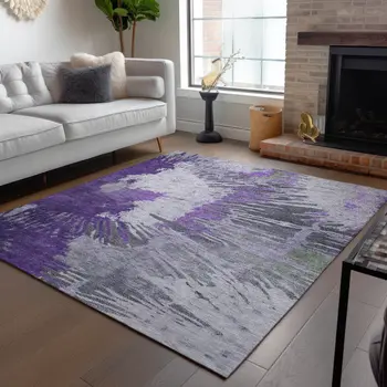3' X 5' Purple Lilac And Eggplant Abstract Washable Indoor Outdoor Area Rug