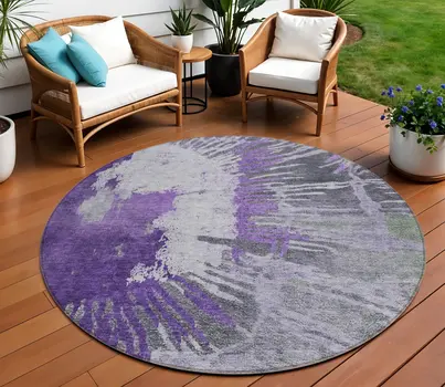 8' Purple Lilac And Eggplant Round Abstract Washable Indoor Outdoor Area Rug