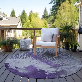 8' Purple Lilac And Eggplant Round Abstract Washable Indoor Outdoor Area Rug
