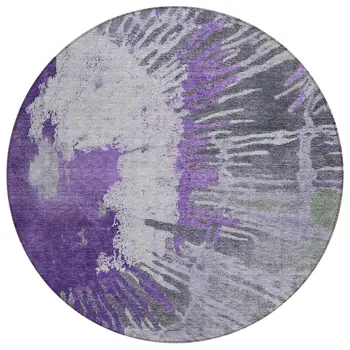 8' Purple Lilac And Eggplant Round Abstract Washable Indoor Outdoor Area Rug