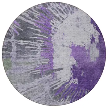8' Purple Lilac And Eggplant Round Abstract Washable Indoor Outdoor Area Rug