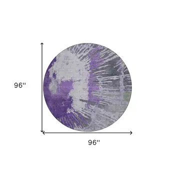 8' Purple Lilac And Eggplant Round Abstract Washable Indoor Outdoor Area Rug
