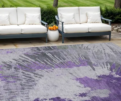 8' X 10' Purple Lilac And Eggplant Abstract Washable Indoor Outdoor Area Rug