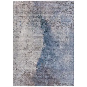 5' X 8' Navy Blue And Gray Abstract Washable Indoor Outdoor Area Rug