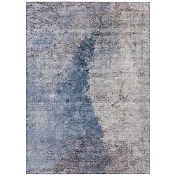 5' X 8' Navy Blue And Gray Abstract Washable Indoor Outdoor Area Rug