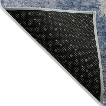 5' X 8' Navy Blue And Gray Abstract Washable Indoor Outdoor Area Rug