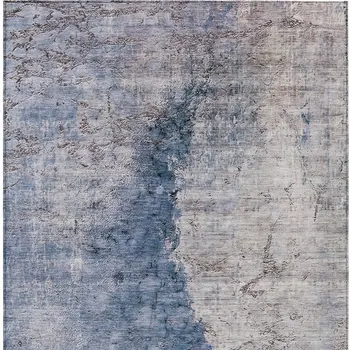 8' X 10' Navy Blue And Gray Abstract Washable Indoor Outdoor Area Rug