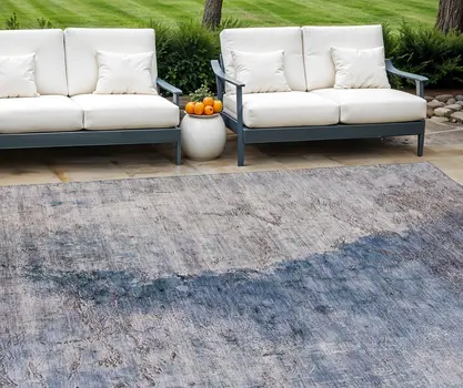 8' X 10' Navy Blue And Gray Abstract Washable Indoor Outdoor Area Rug