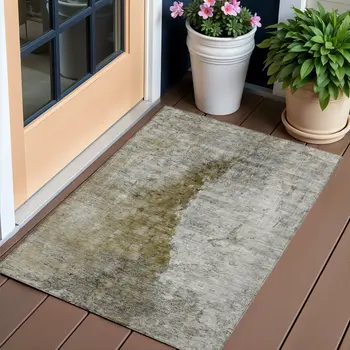 3' X 5' Brown Gray And Silver Abstract Washable Indoor Outdoor Area Rug