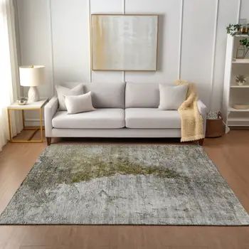 3' X 5' Brown Gray And Silver Abstract Washable Indoor Outdoor Area Rug