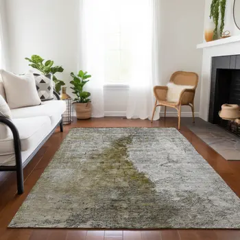 3' X 5' Brown Gray And Silver Abstract Washable Indoor Outdoor Area Rug