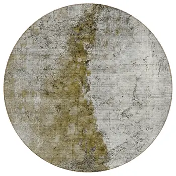 8' Brown Gray And Silver Round Abstract Washable Indoor Outdoor Area Rug