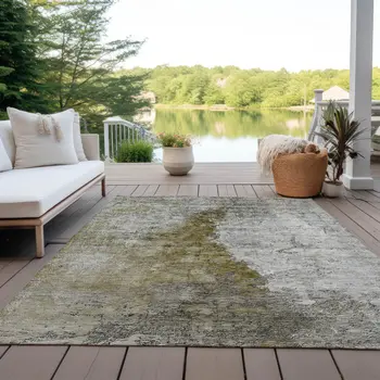 8' X 10' Brown Gray And Silver Abstract Washable Indoor Outdoor Area Rug