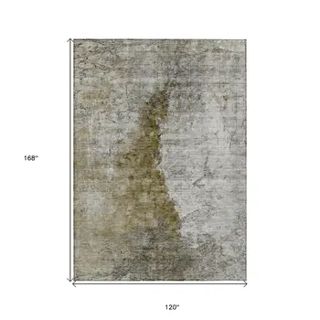 10' X 14' Brown Gray And Silver Abstract Washable Indoor Outdoor Area Rug