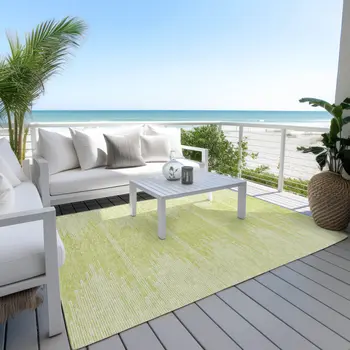 3' X 5' Artichoke Green And Ivory Abstract Washable Indoor Outdoor Area Rug
