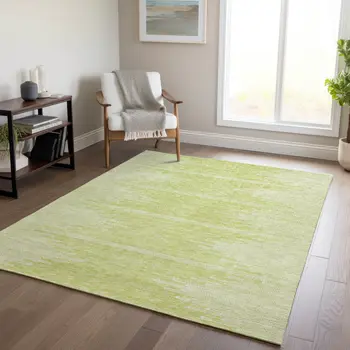 3' X 5' Artichoke Green And Ivory Abstract Washable Indoor Outdoor Area Rug