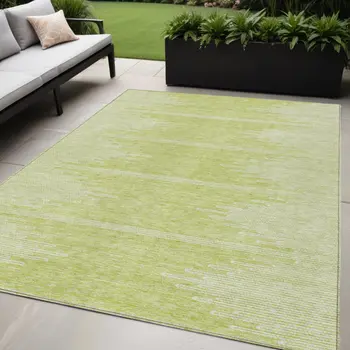5' X 8' Artichoke Green And Ivory Abstract Washable Indoor Outdoor Area Rug