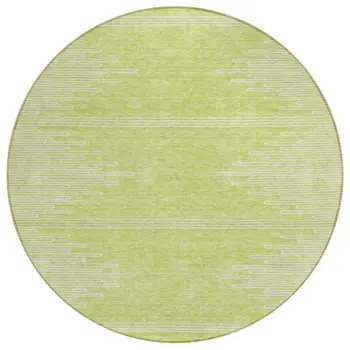 8' Artichoke Green And Ivory Round Abstract Washable Indoor Outdoor Area Rug