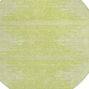 8' Artichoke Green And Ivory Round Abstract Washable Indoor Outdoor Area Rug