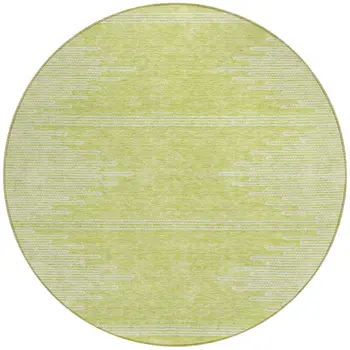 8' Artichoke Green And Ivory Round Abstract Washable Indoor Outdoor Area Rug