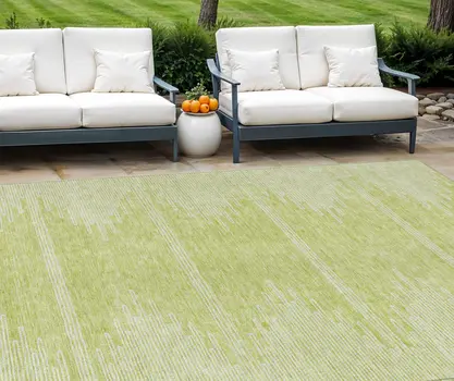 8' X 10' Artichoke Green And Ivory Abstract Washable Indoor Outdoor Area Rug