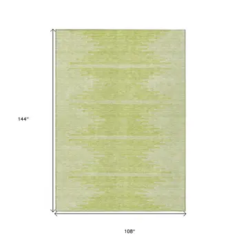 9' X 12' Artichoke Green And Ivory Abstract Washable Indoor Outdoor Area Rug