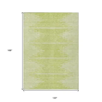 10' X 14' Artichoke Green And Ivory Abstract Washable Indoor Outdoor Area Rug