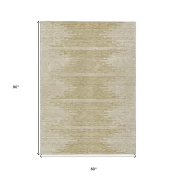 5' X 8' Beige And Ivory Abstract Washable Indoor Outdoor Area Rug
