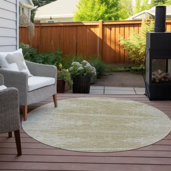 8' Beige And Ivory Round Abstract Washable Indoor Outdoor Area Rug