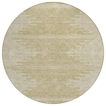 8' Beige And Ivory Round Abstract Washable Indoor Outdoor Area Rug