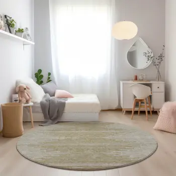 8' Beige And Ivory Round Abstract Washable Indoor Outdoor Area Rug