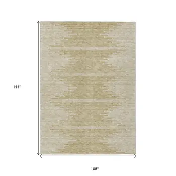 9' X 12' Beige And Ivory Abstract Washable Indoor Outdoor Area Rug
