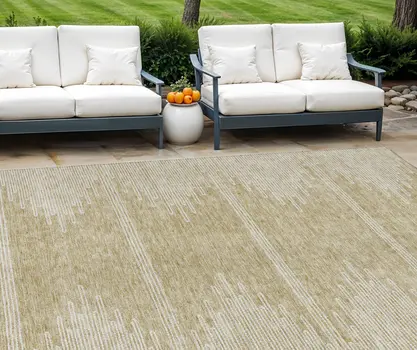9' X 12' Beige And Ivory Abstract Washable Indoor Outdoor Area Rug