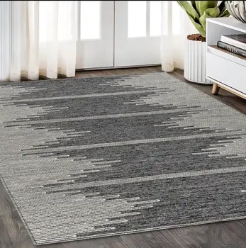 5' X 8' Charcoal And Ivory Abstract Washable Indoor Outdoor Area Rug