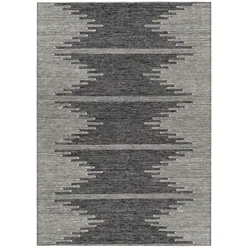 5' X 8' Charcoal And Ivory Abstract Washable Indoor Outdoor Area Rug