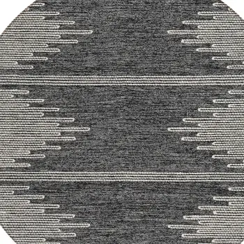 8' Charcoal And Ivory Round Abstract Washable Indoor Outdoor Area Rug