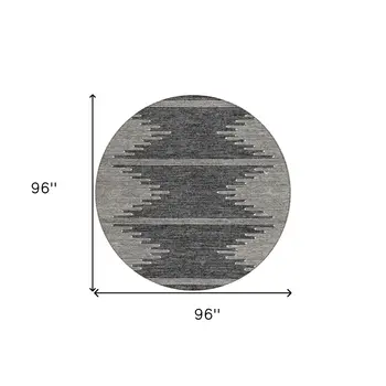 8' Charcoal And Ivory Round Abstract Washable Indoor Outdoor Area Rug