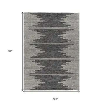 10' X 14' Charcoal And Ivory Abstract Washable Indoor Outdoor Area Rug